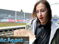KiloLesbians presents: Public agent train station smoker gets her tits out to pay