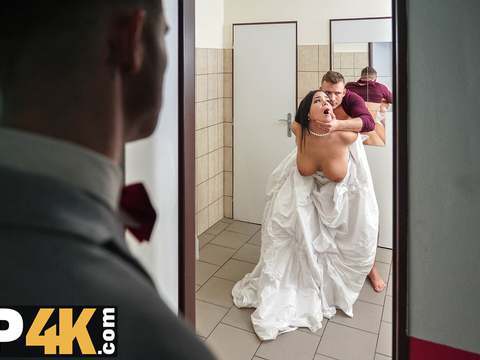 KiloLesbians presents: Vip4k. being locked in the bathroom, sexy bride doesnt lose time and seduces random guy