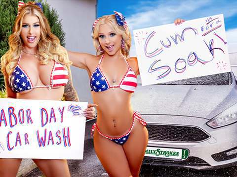 KiloLesbians presents: Car wash duo shake tits and score big