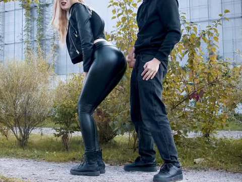 KiloLesbians presents: He cums on my latex leggings in public! - clothedpleasures
