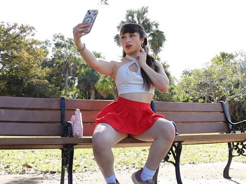 KiloLesbians presents: Gorgeous solo college babe doing striptease in a park - pixie