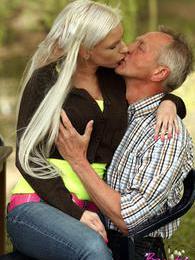 KiloLesbians presents: Horny blonde teenage beauty riding an old stiff schlong