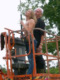 KiloLesbians presents: Dirty old senior bangs a teenage hottie in his boom lift