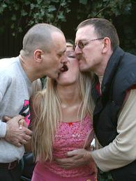 KiloLesbians presents: Petite blonde teenie girl enjoying two old biker penises