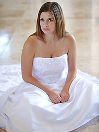 KiloLesbians presents: Busty glamorous amateur Danielle models wedding gown indoors & by the pool