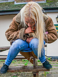 KiloLesbians presents: Blond hungarian cutie Kiara Lord strips and presents her amazing boobs and ass outdoors