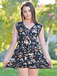 KiloLesbians presents: Svelte american dark-haired teen Kylie Quinn in shorts toys her twat outdoor